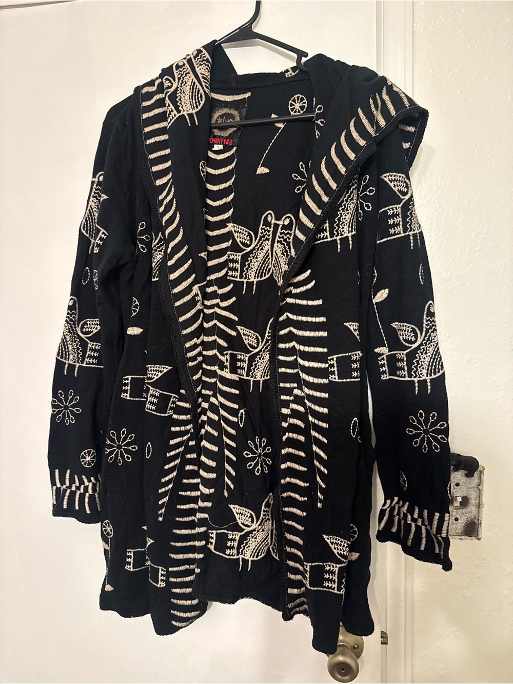 Johnny Was Black and Cream Hooded Cardigan Sweater